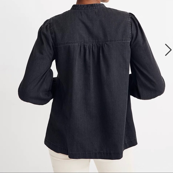 Madewell black Denim Collarless Popover puff sleeve Shirt in Shrader Wash - Picture 2 of 4